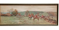 Frank Algernon Stewart 1877 – 1945 Original Watercolour and Gouache – The Cottesmore Hunt A fine original Frank Algernon Stewart 1877 – 1945 Watercolour and Gouache Signed by the artist – The Cottesmore Hunt. A Fox Hunting scene of the Cottesmore Hunt with hounds in full cry, the field spread out into the distance.