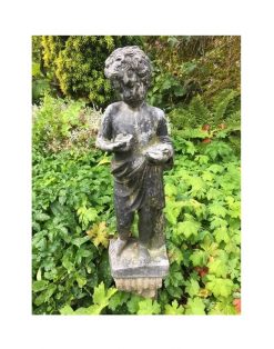 Antique Lead Garden Figure of a boy with nest and chicks