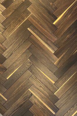 Engineered Oak Herringbone Parquet Wood Floors - Dark Smoked, Brushed and Oiled - 15/4 x 70 x 350mm available from Original Oak Flooring in Wiltshire - Nationwide Delivery