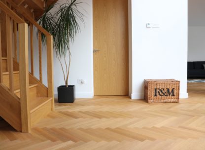 fine quality engineered oak herringbone parquet wood floors clear oiled finish 11/4 x 70 x 490mm available from Charlecotes Original Oak Flooring. Nationwide Delivery
