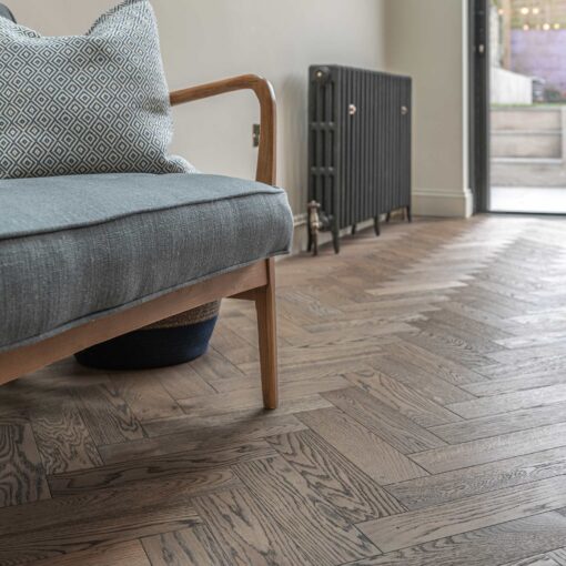 Engineered Oak Herringbone Parquet Wood Floors Grey Tone Oiled Finish - 11/3 x 90 x 400mm available from Charlecotes Original Oak Flooring at Solstice Park Wiltshire. Nationwide Delivery - ZB101_Frozen Umber